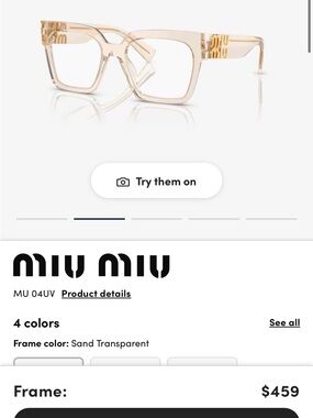 Miu Miu Sand Transparent Square Glasses with Gold Accents
